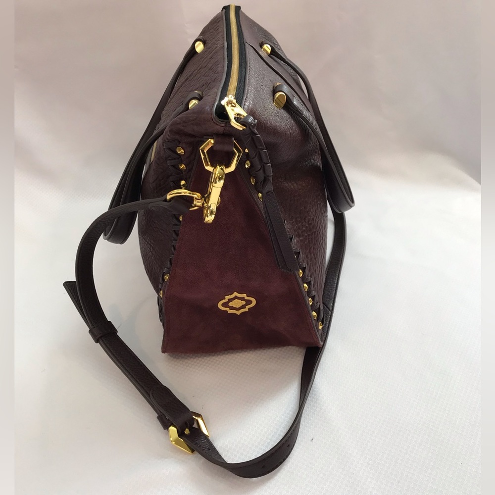NWOT OR YANY Burgundy Large Leather Studded Satchel - Picture 3 of 12